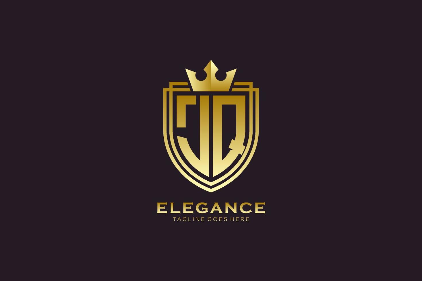 logo monogramme de luxe élégant initial jq ou modèle de badge avec volutes et couronne royale - parfait pour les projets de marque de luxe vecteur