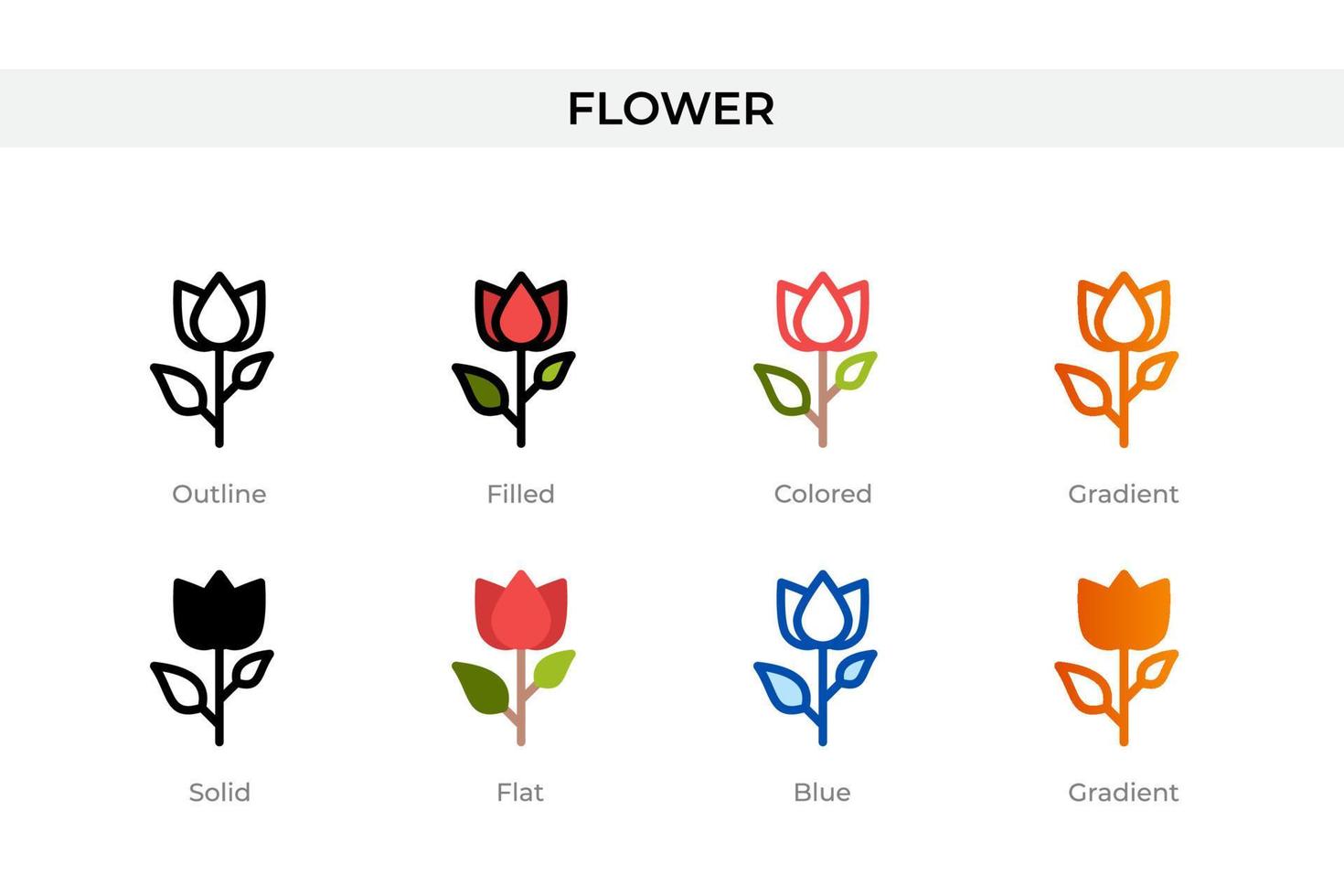 icône de fleur dans un style différent. icônes vectorielles de fleurs conçues dans le style contour, solide, coloré, rempli, dégradé et plat. symbole, illustration de logo. illustration vectorielle vecteur