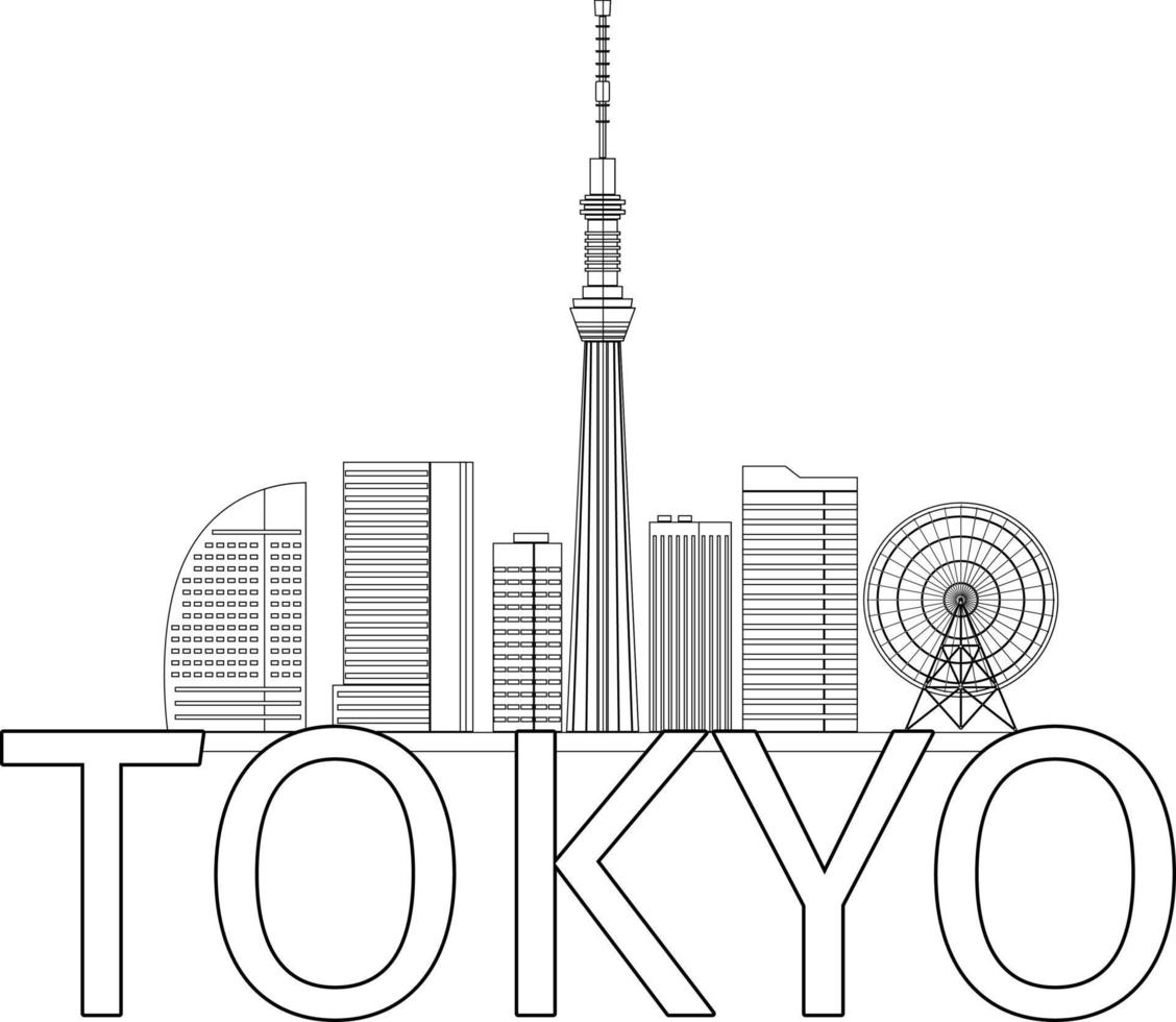 page de coloriage de tokyo, page de coloriage de bâtiment, page de coloriage de bâtiment moderne. vecteur
