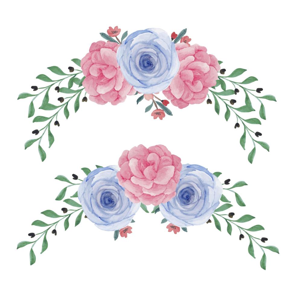 ensemble de fleurs de pivoine rose incurvée aquarelle vecteur