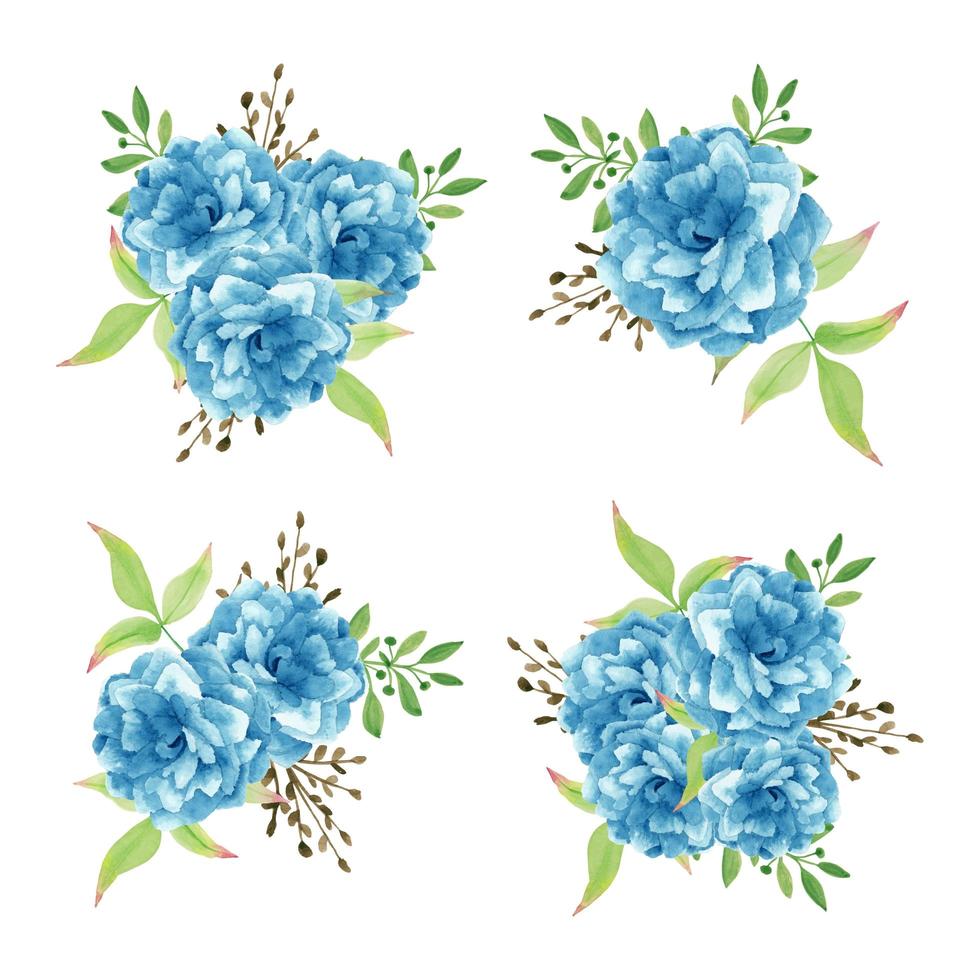 ensemble de bouquet de fleurs bleu aquarelle vecteur