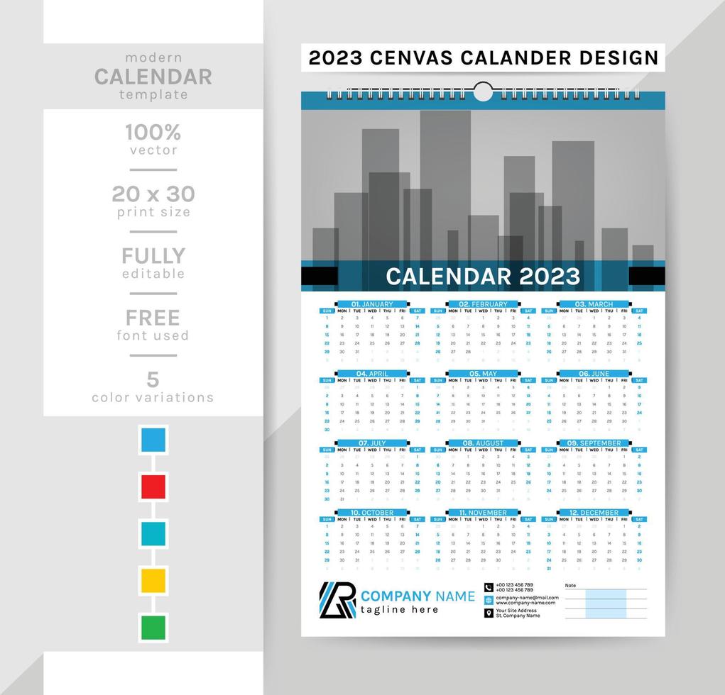 modèle de calendrier mural élégant et créatif pour l'année 2023. la semaine commence le dimanche. vecteur