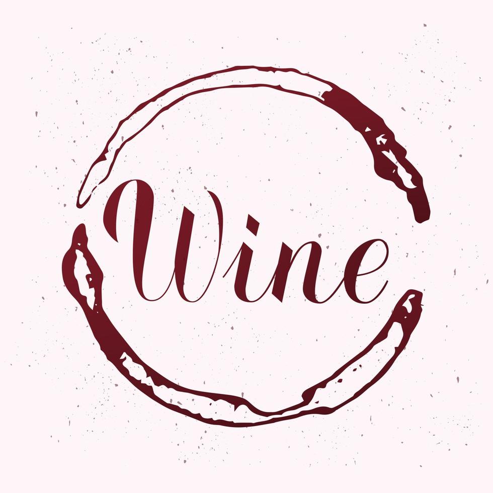 lettrage de calligraphie de vin avec tache de verre rouge et pulvérisation autour. illustration vectorielle. modèle pour bar, restaurant, décorations de cave. parfait pour le menu, la bannière, l'affiche, l'étiquette, l'étiquette, le logo, etc. vecteur