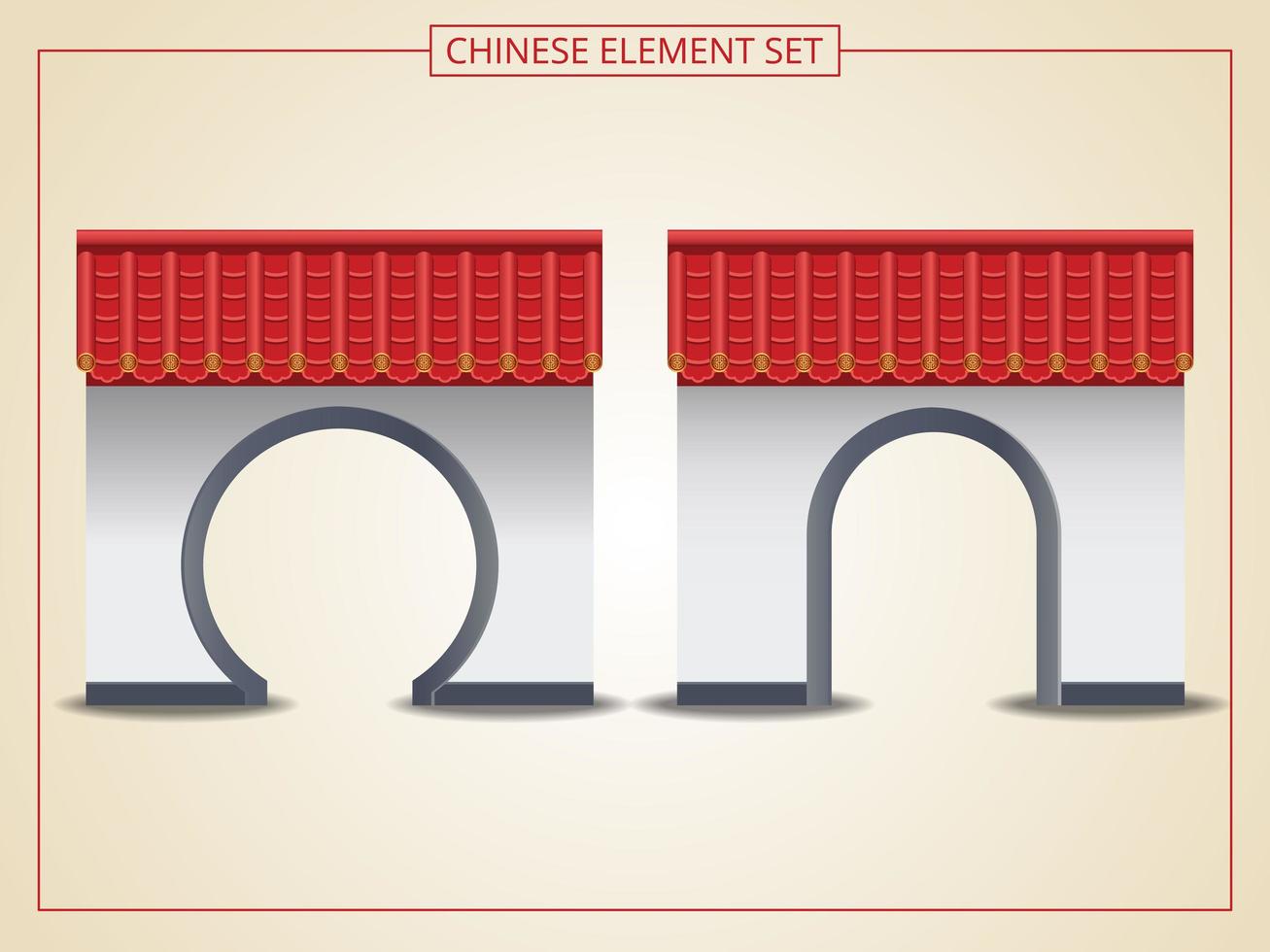 arcade chinoise avec ensemble de toit rouge vecteur