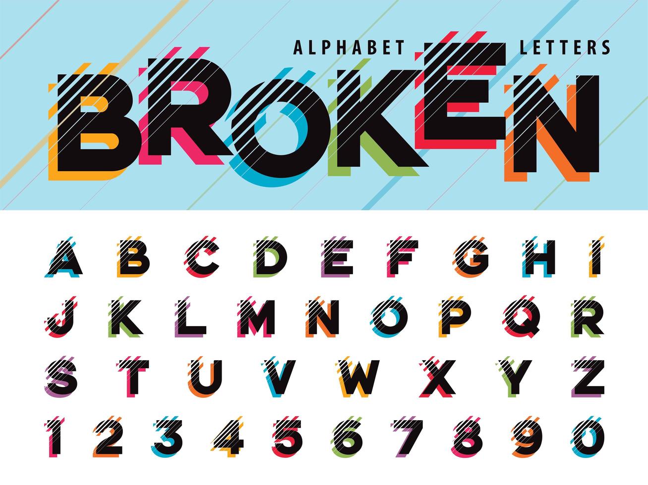 glitch lettres et chiffres de l'alphabet vecteur
