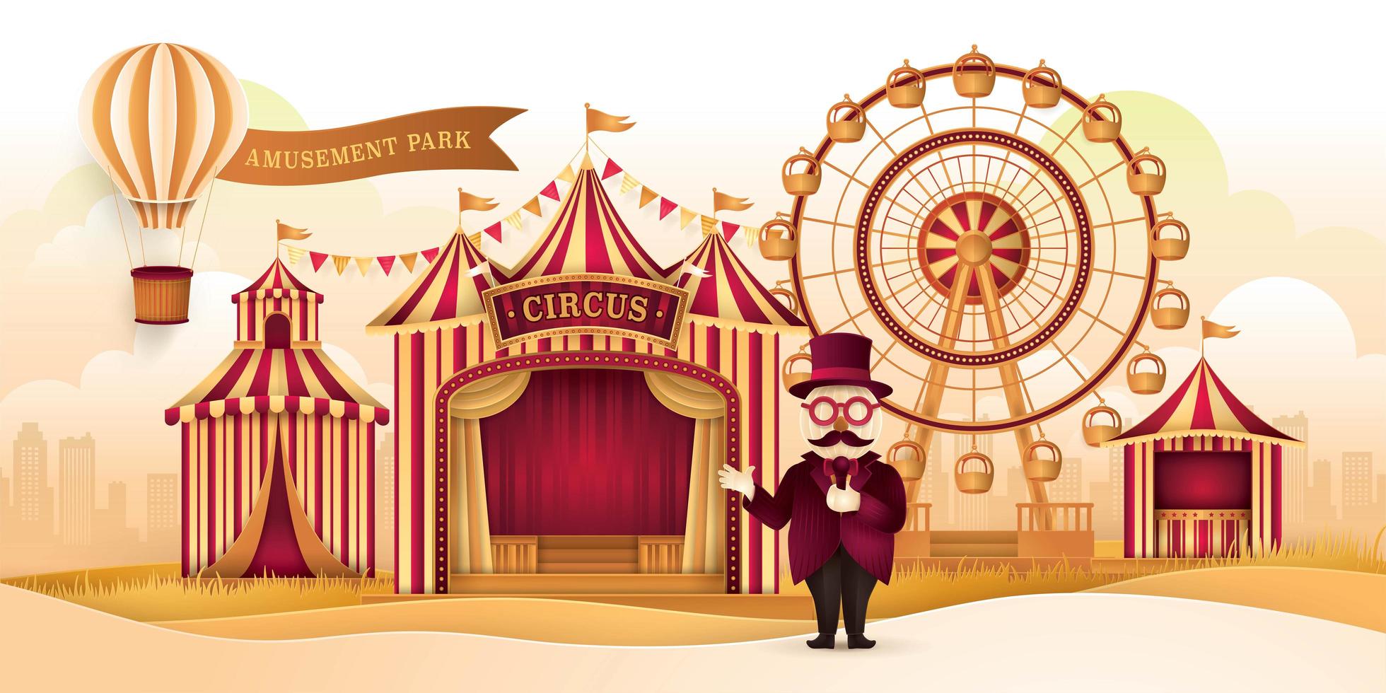 paysage de parc d'attractions de cirque avec grande roue vecteur