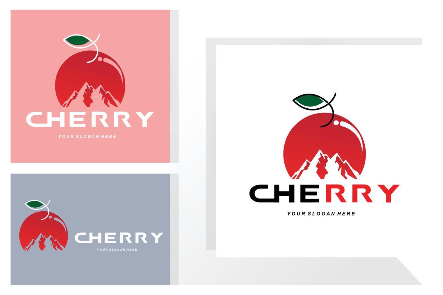 logo de fruit de cerise, illustration de vecteur de plante de couleur rouge, conception de magasin de fruit, compagnie, autocollant, marque de produit