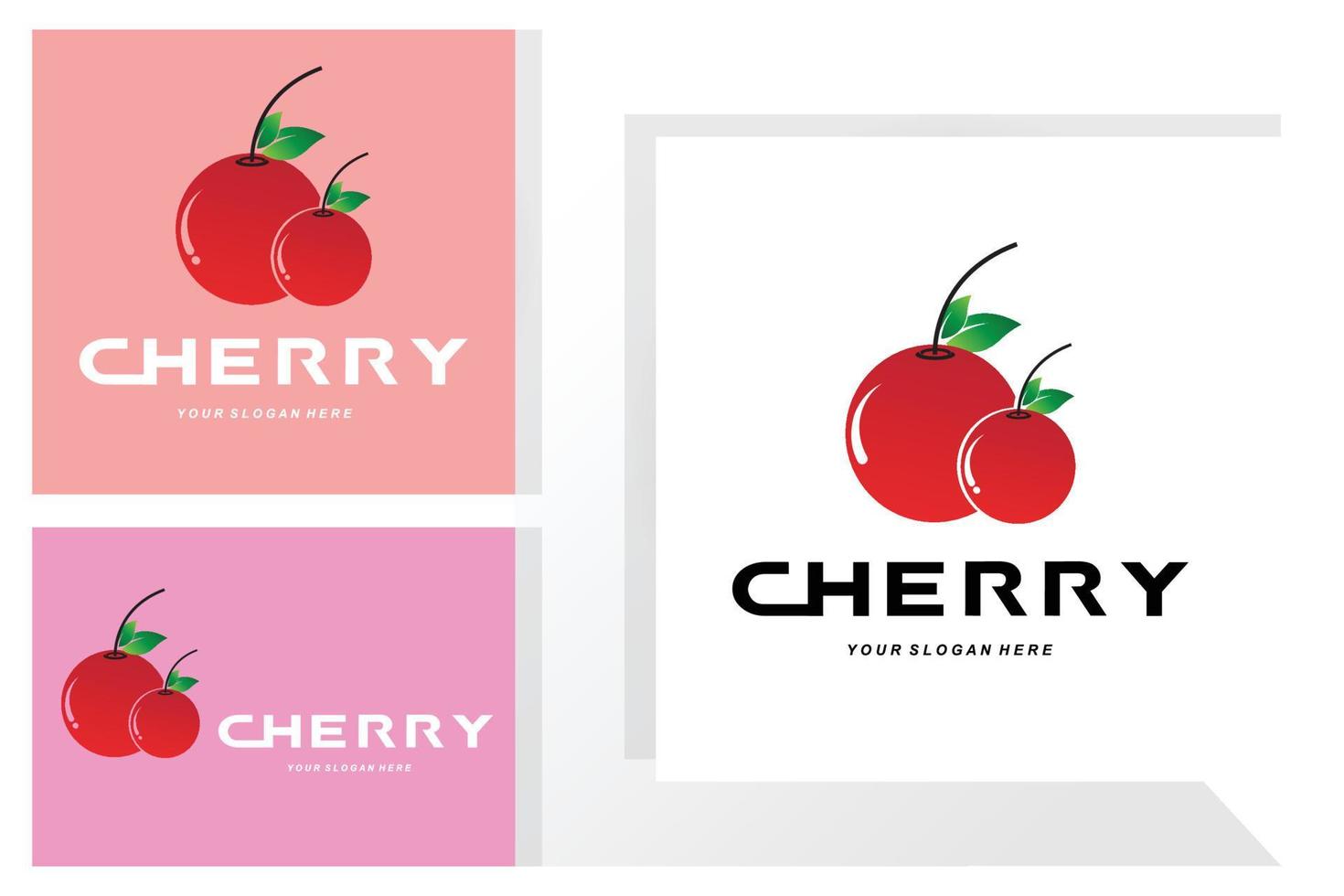 logo de fruit de cerise, illustration de vecteur de plante de couleur rouge, conception de magasin de fruit, compagnie, autocollant, marque de produit