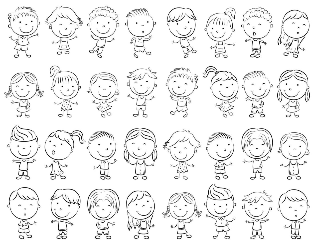 collection de doodles de dessins animés pour enfants heureux vecteur