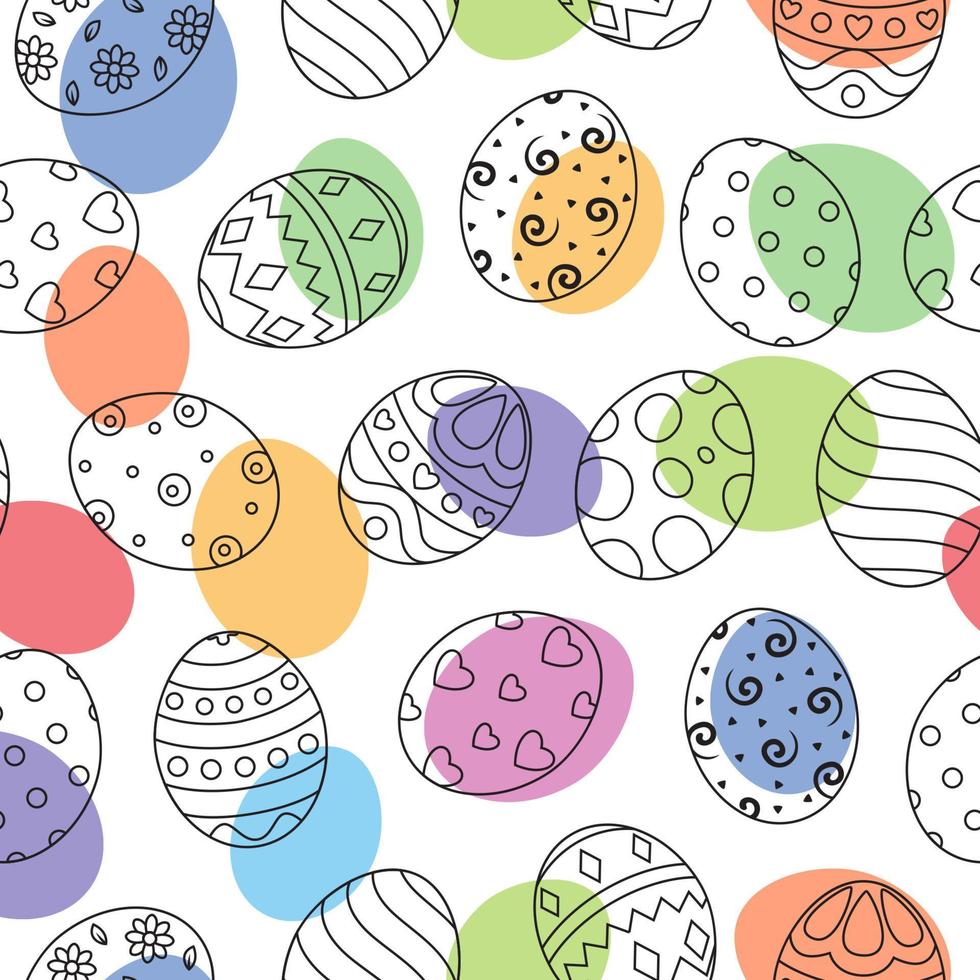 doodle d'oeufs de pâques set collection avec des ornements et des oeufs colorés sur fond blanc vecteur