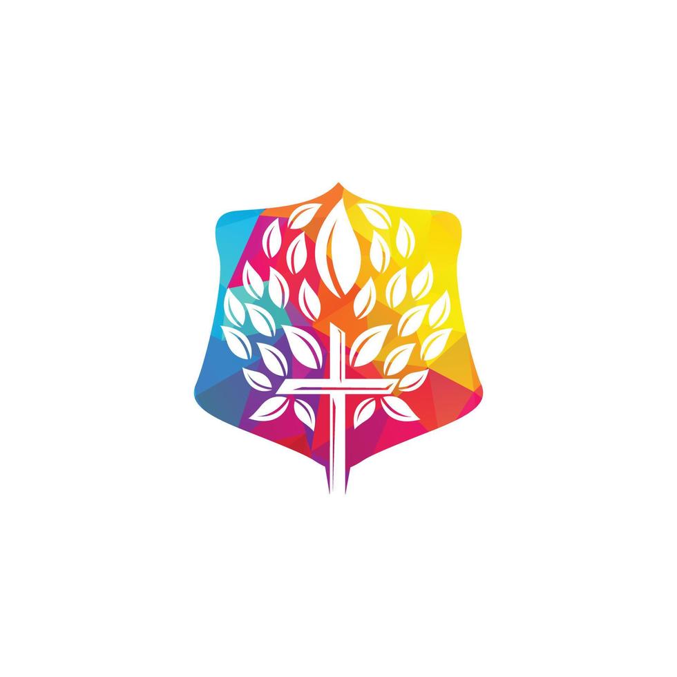 conception vectorielle d'icône de symbole de croix religieuse d'arbre. modèle de conception de logo vectoriel d'arbre de prière.