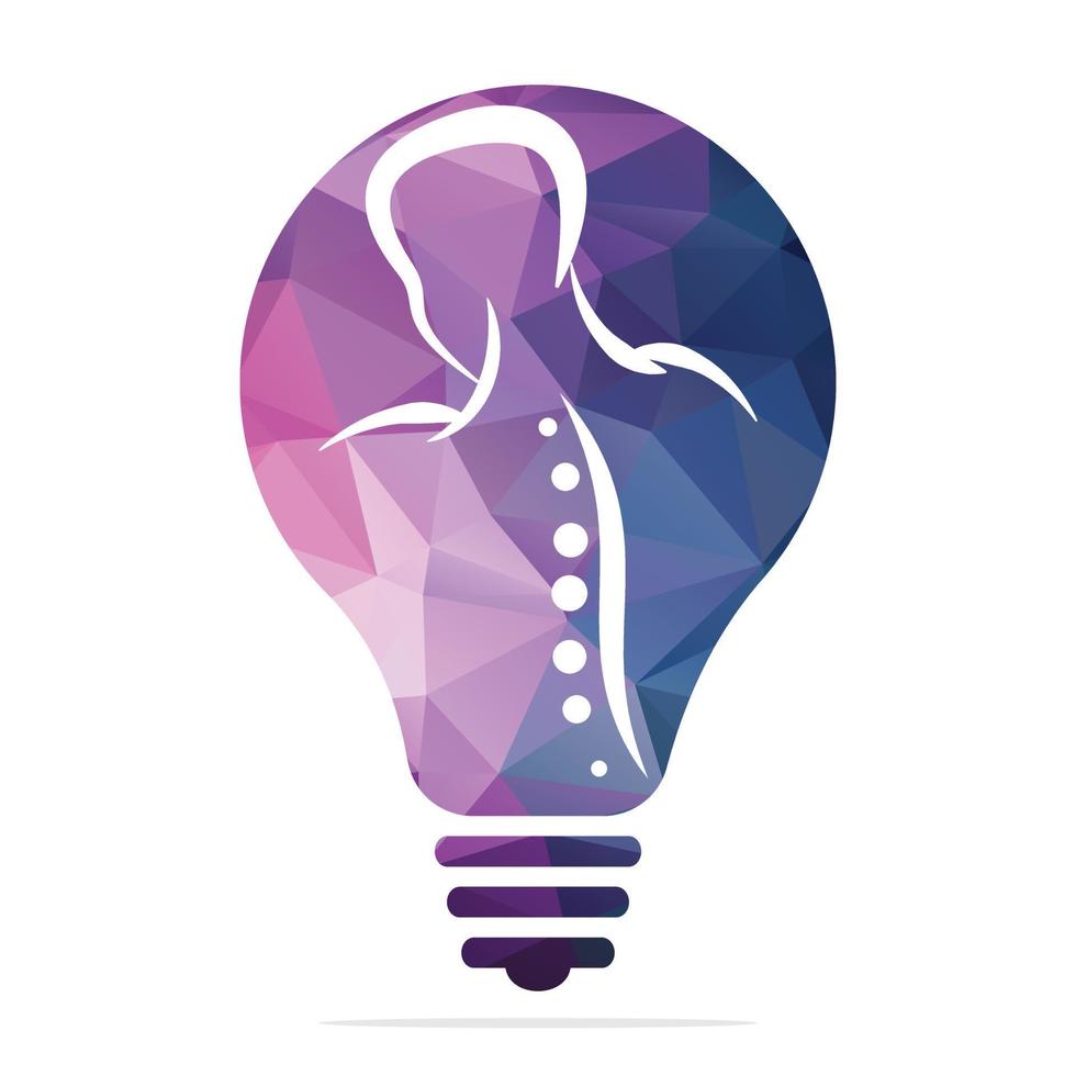 illustration vectorielle de conception de logo de lampe d'ampoule chiropratique. logo de douleur dorsale humaine. logo de soins de la colonne vertébrale. vecteur