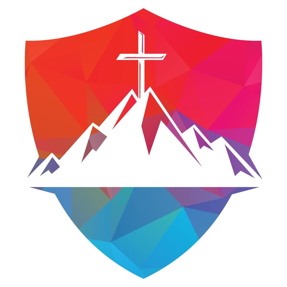 croix baptiste dans la conception du logo de montagne. traverser au sommet de la montagne. logo de l'église et de l'organisation chrétienne. vecteur