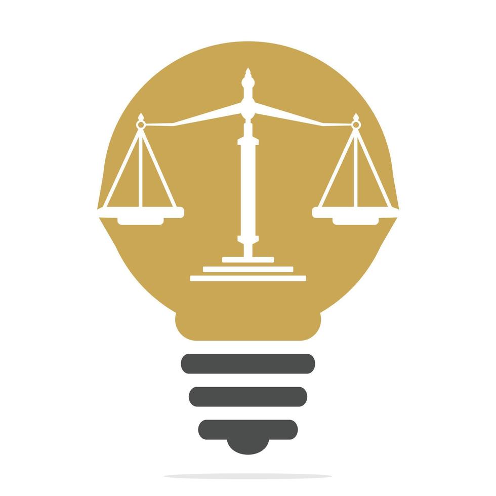 ampoule et conception du logo de l'échelle de la justice. éducation, logo des services juridiques. notaire, justice, icône d'avocat ou vecteur de symbole