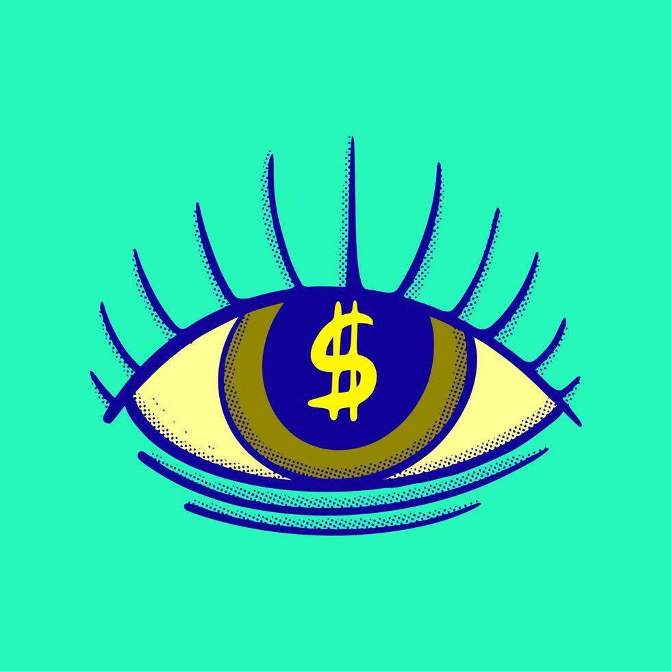 illustration de dollar oeil dessin animé coloré vecteur de style vintage dessiné à la main