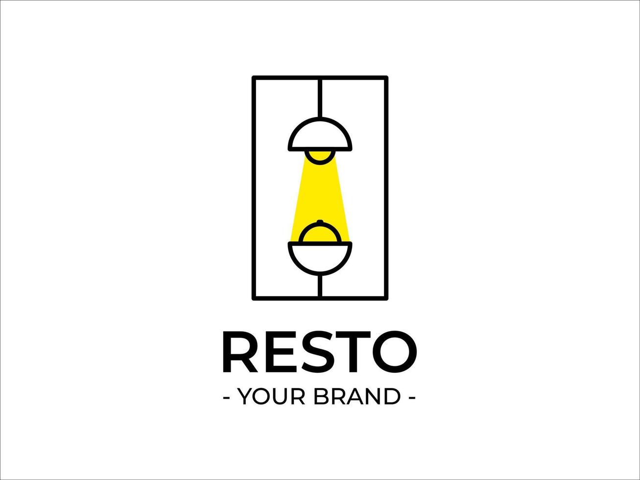 création de logo pour un restaurant avec une lumière au-dessus qui brille en jaune, et en dessous il y a une forme de table et un couvercle de plat sur le dessus, pouvant servir de référence de conception vecteur