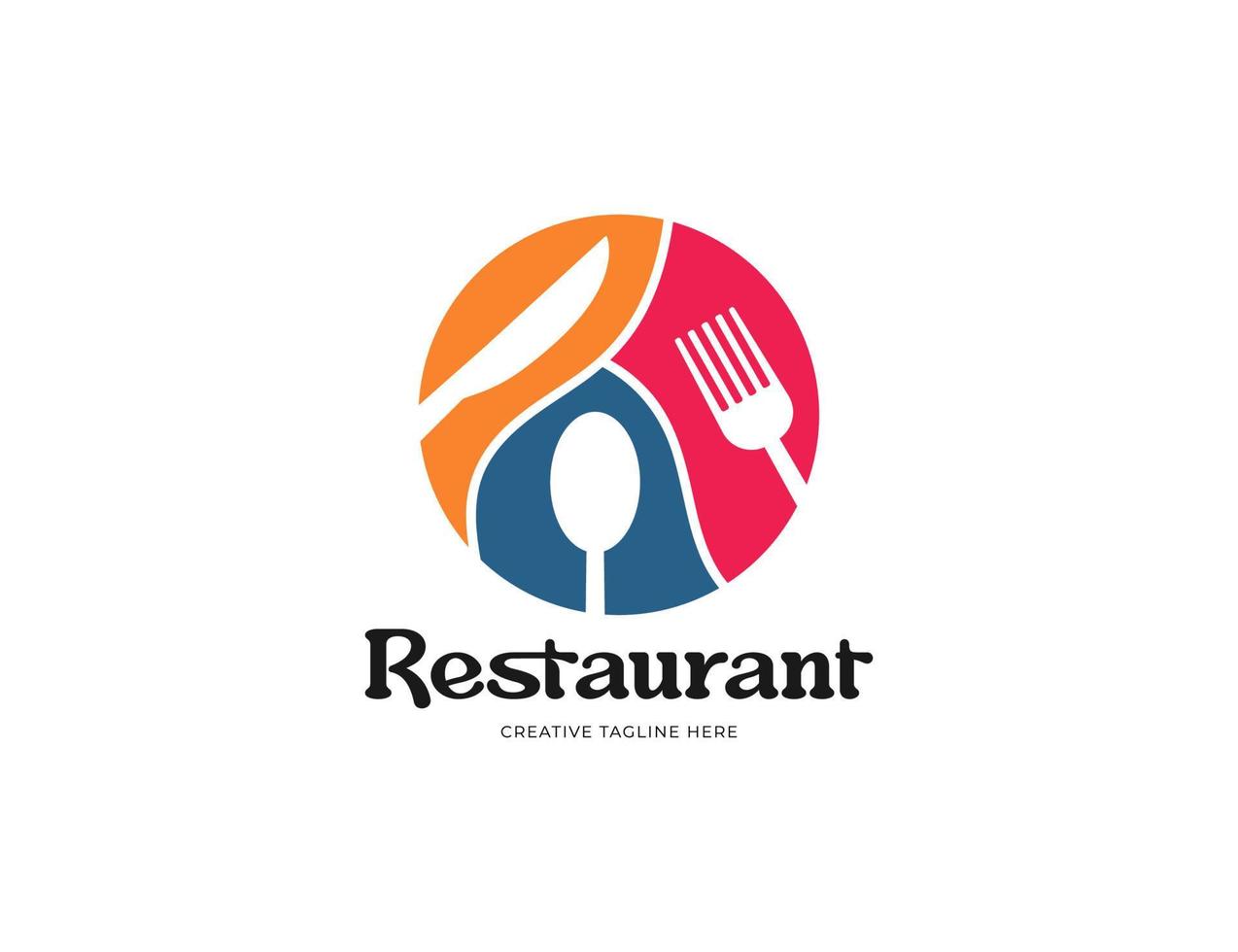 logo de restaurant avec illustration de couteau à fourchette et cuillère vecteur