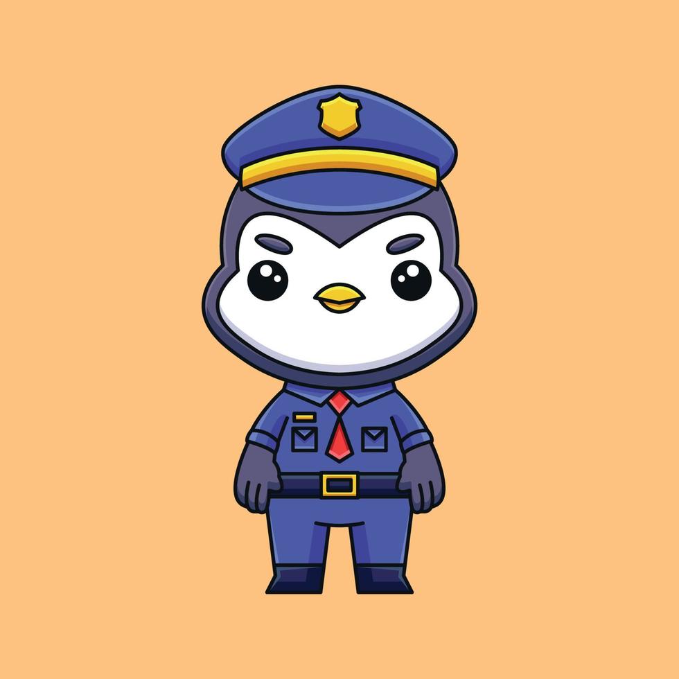 mignon police pingouin dessin animé doodle dessinés à la main concept vecteur kawaii icône illustration