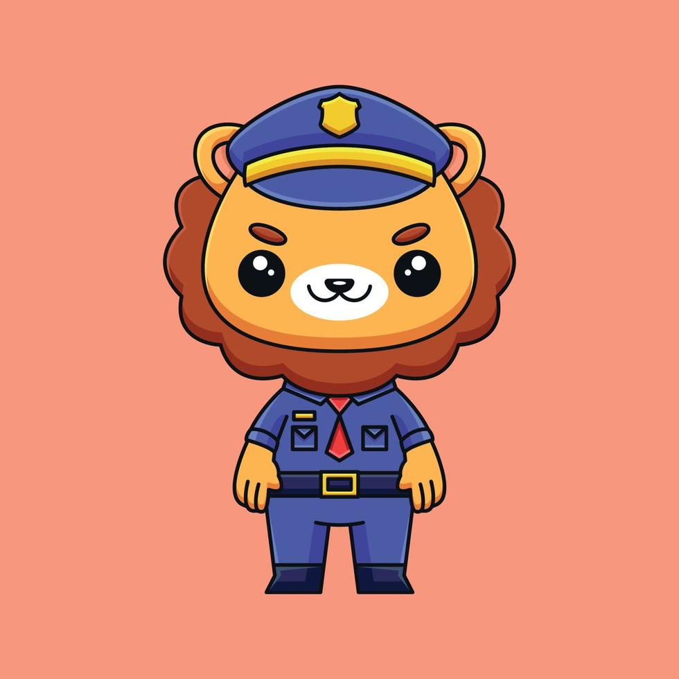 mignon police lion dessin animé doodle dessinés à la main concept vecteur kawaii icône illustration