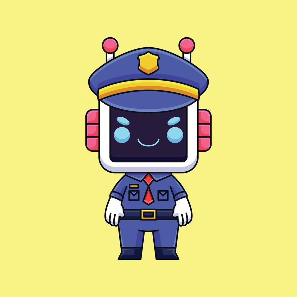 mignon police robot dessin animé doodle dessinés à la main concept vecteur kawaii icône illustration