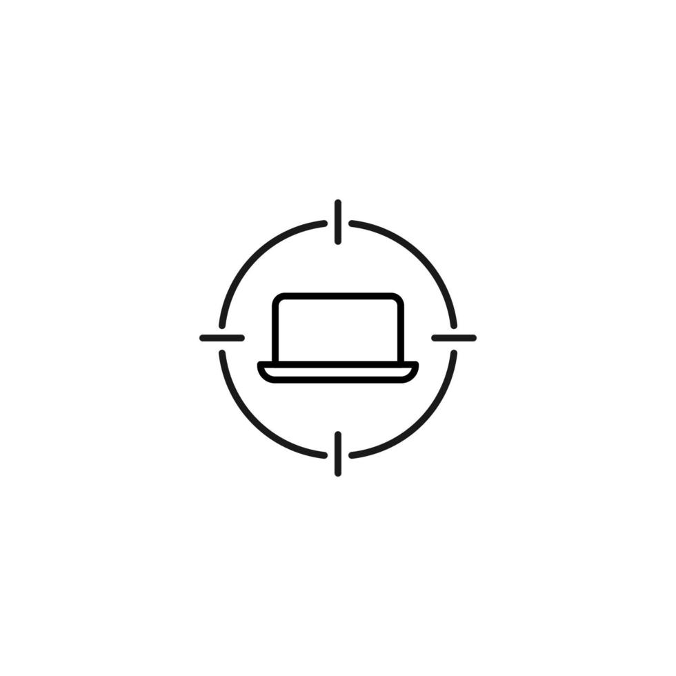 illustration simple en noir et blanc parfaite pour les sites Web, la publicité, les livres, les articles, les applications. signe moderne et trait modifiable. icône de ligne vectorielle d'ordinateur portable à l'intérieur de la cible vecteur