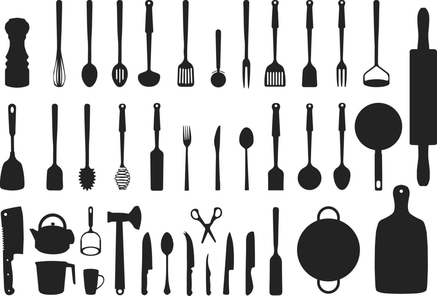 silhouettes d'outils de cuisine vecteur