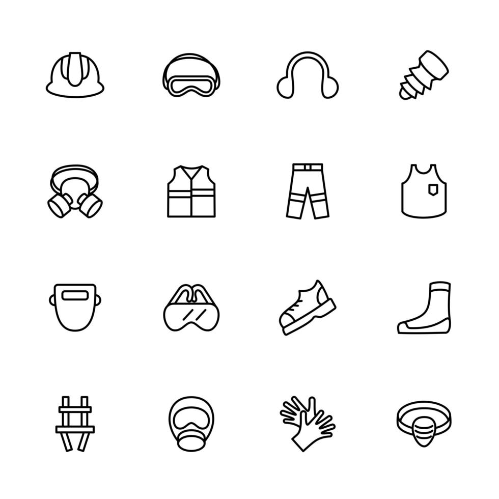 ensemble d'icônes de ligne pour les vêtements de sécurité obligatoires vecteur