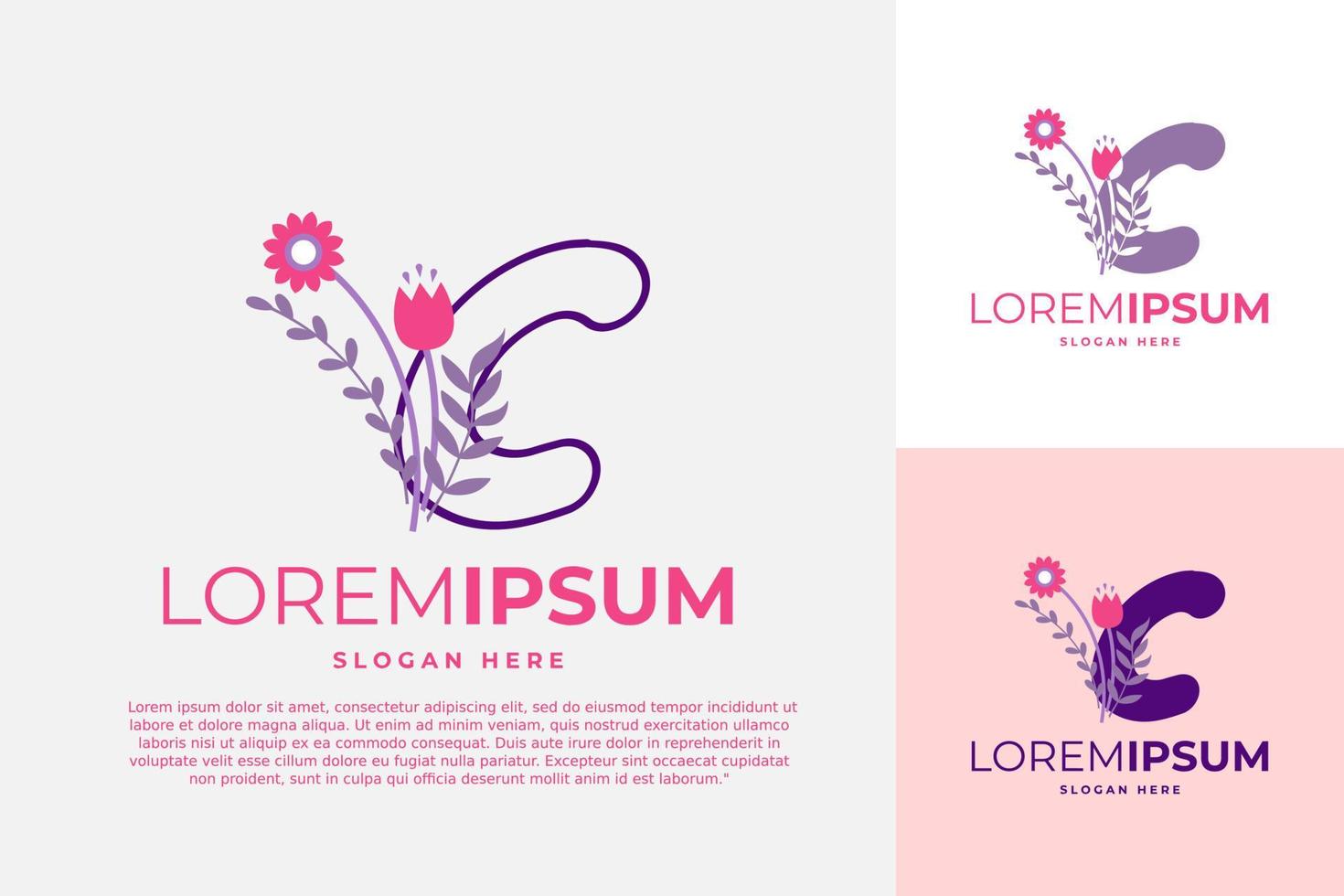 lettre c logo design modèle vectoriel illustration avec des fleurs