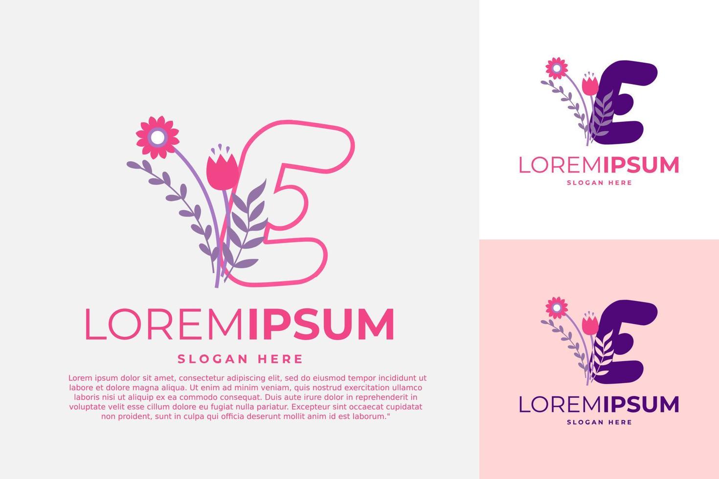 lettre e logo design modèle vectoriel illustration avec des fleurs