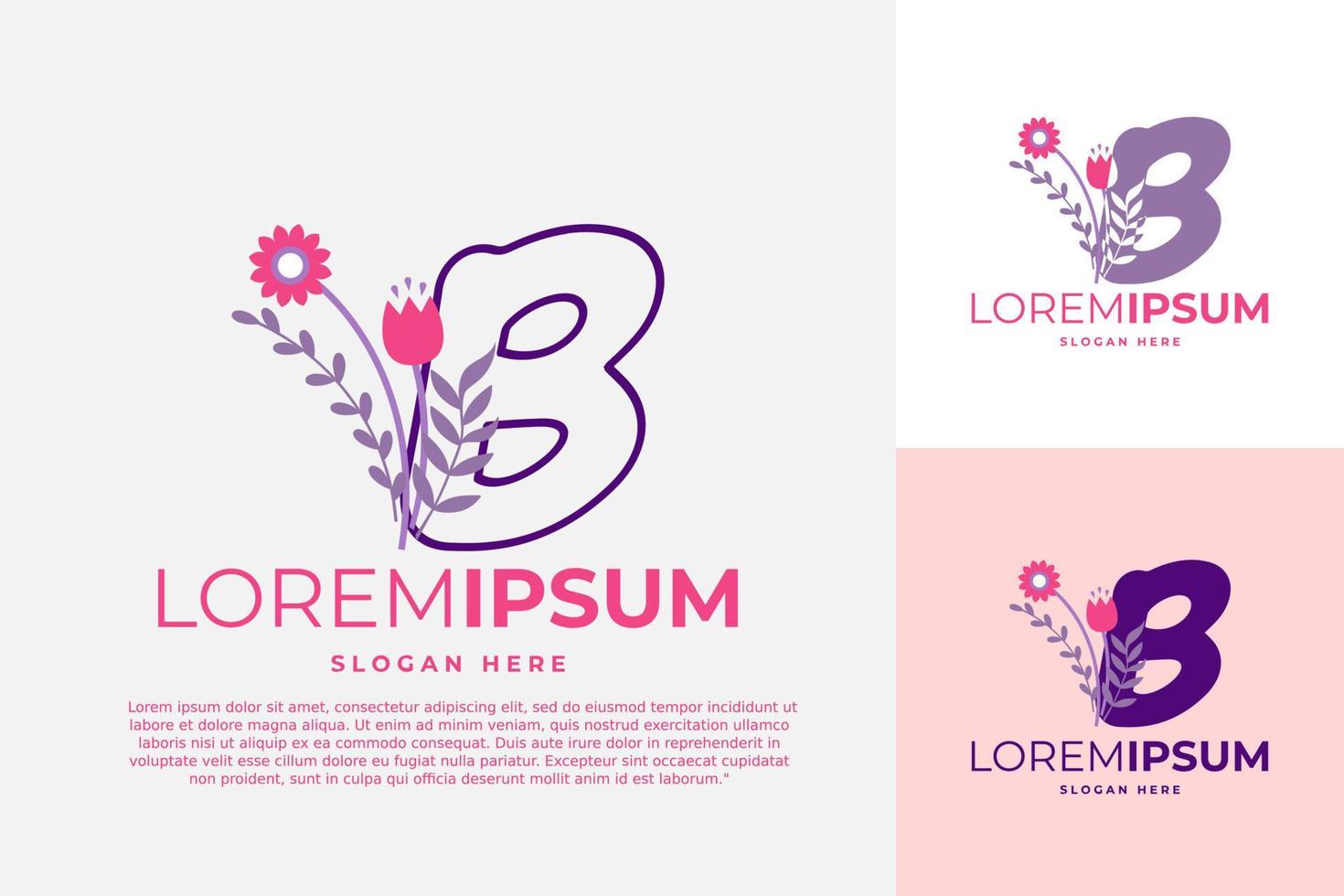 lettre b logo design modèle vectoriel illustration avec des fleurs