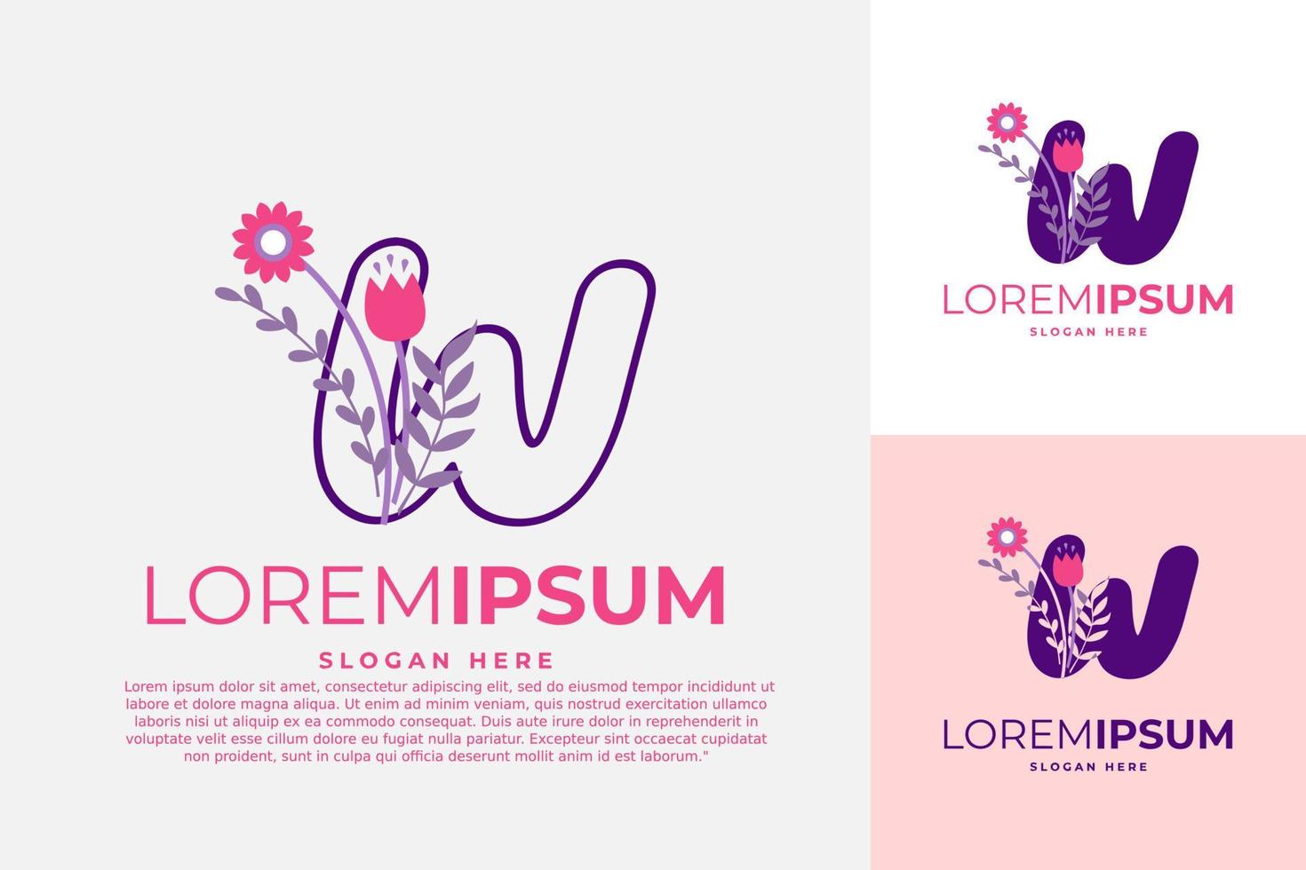 lettre w logo design modèle vectoriel illustration avec des fleurs