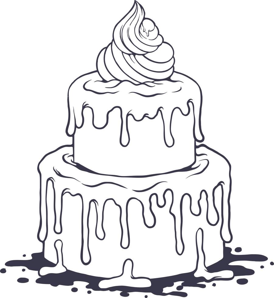 illustration monochrome de délicieux gâteau d'anniversaire vecteur