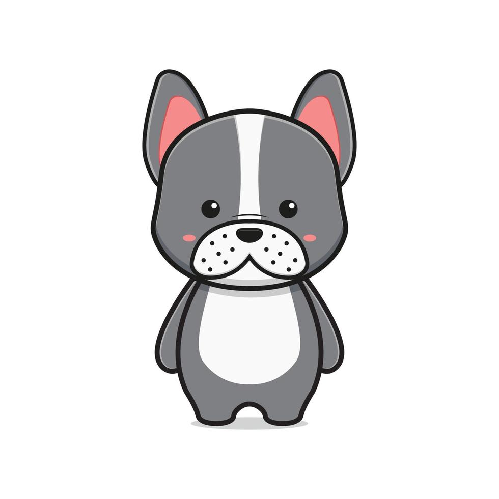 mignon bouledogue français mascotte personnage dessin animé icône illustration vectorielle vecteur