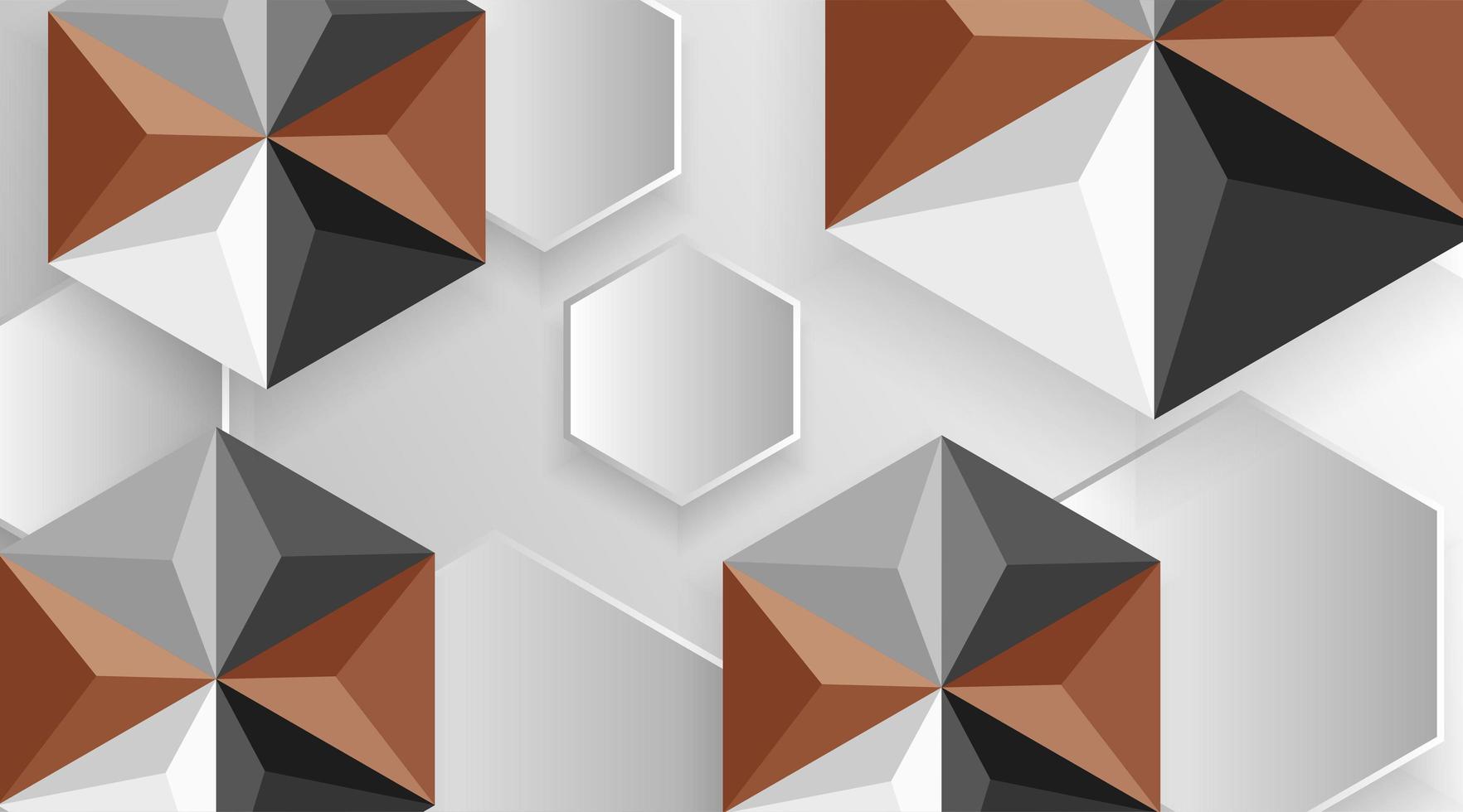 fond de forme hexagonale 3d marron et gris vecteur