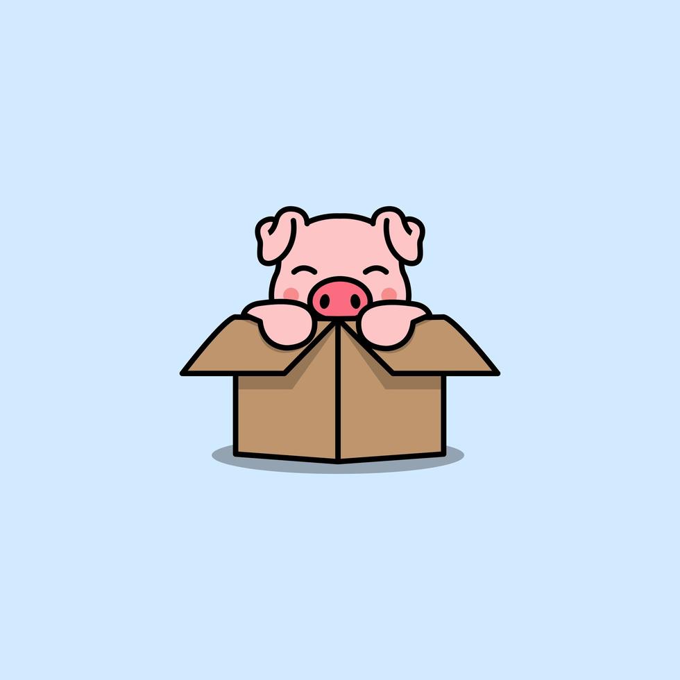 cochon mignon dans l'icône de dessin animé de boîte vecteur