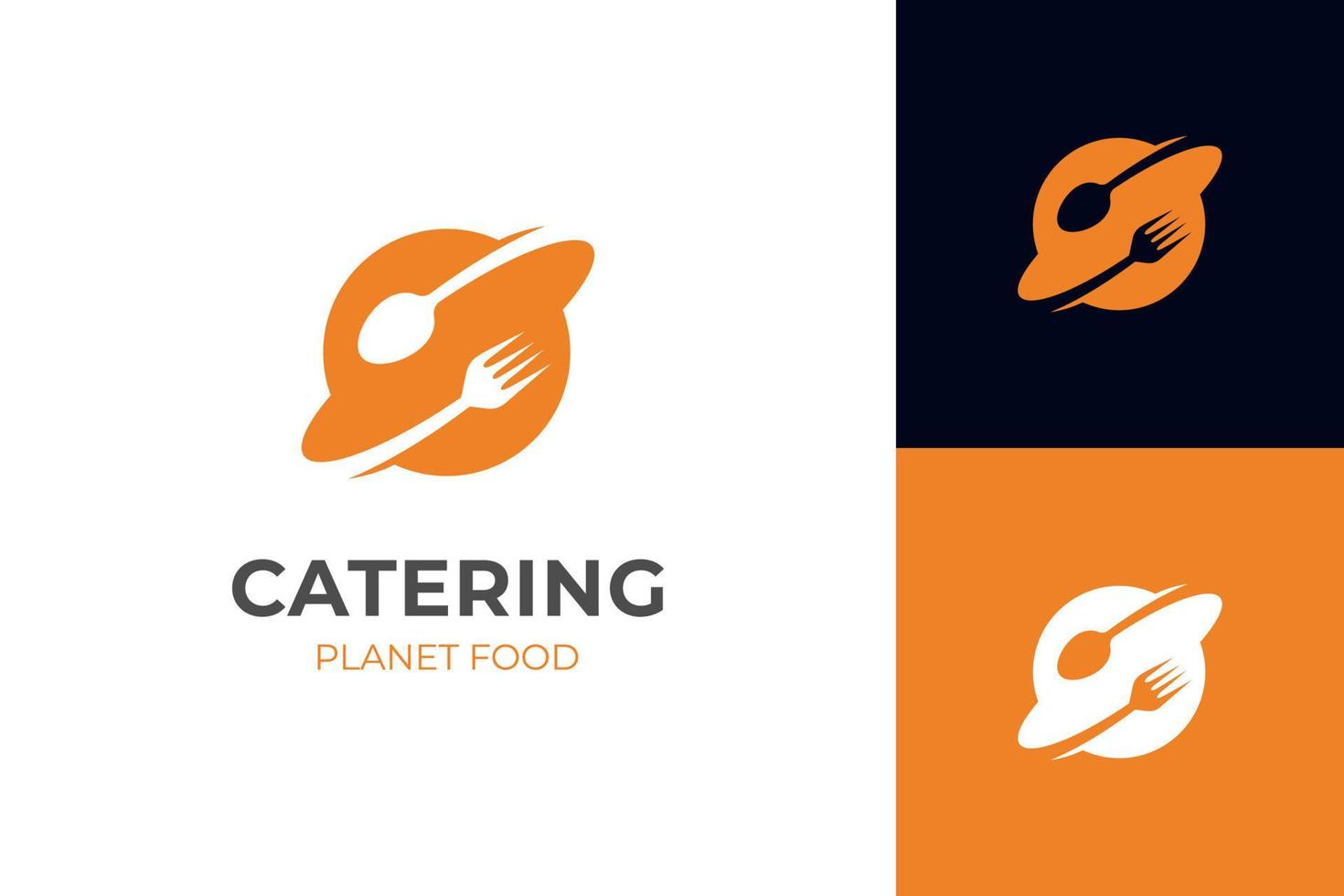 logo de nourriture de planète de restaurant pour l'élément de vecteur de symbole d'icône de restauration d'affaires