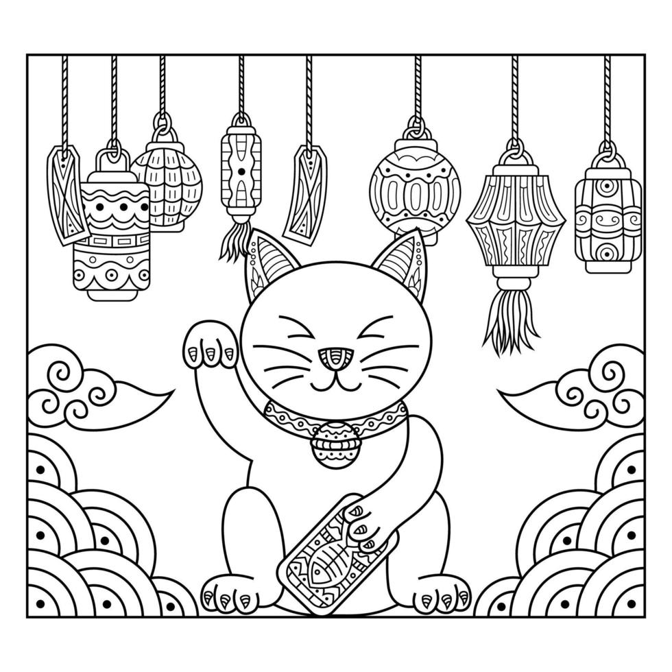 dessin au trait maneki neko vecteur