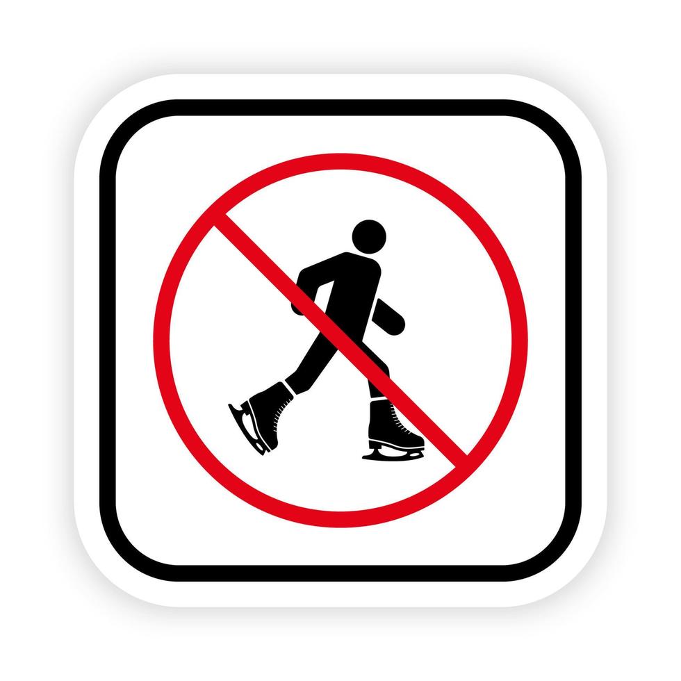 interdire l'icône de silhouette noire de patinage artistique. pictogramme interdit de patineur homme. personne dans le symbole du cercle d'arrêt rouge de la chaussure de patin à glace. aucun entraînement autorisé sur le panneau de la patinoire. illustration vectorielle isolée. vecteur