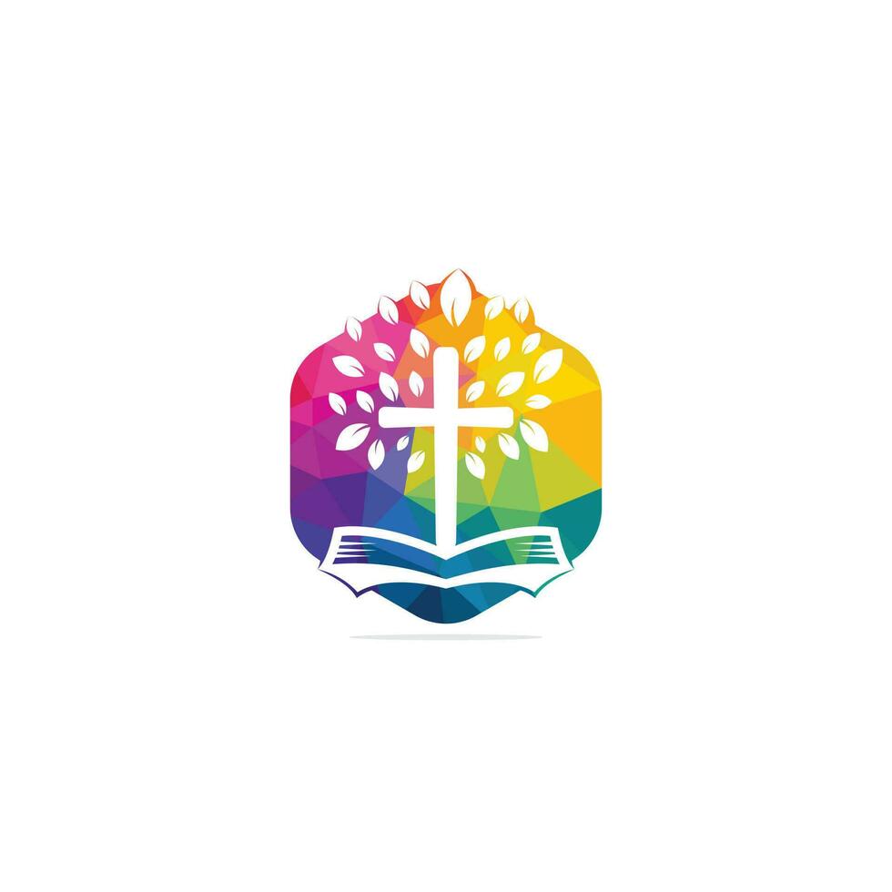 conception de logo d'église d'arbre de croix de bible. vecteur