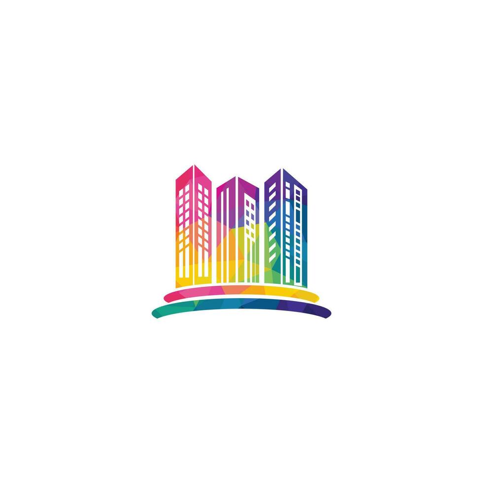 création de logo vectoriel immobilier. logo de construction, de développement immobilier et de construction. logo immobilier avec gratte-ciel.