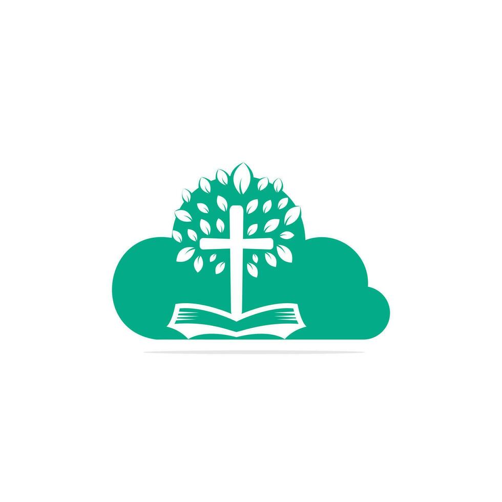 conception de logo d'église d'arbre de croix de bible. vecteur