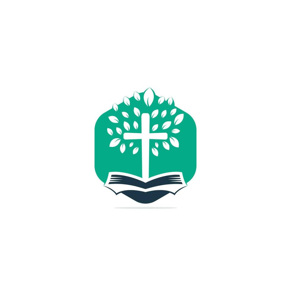 conception de logo d'église d'arbre de croix de bible. vecteur