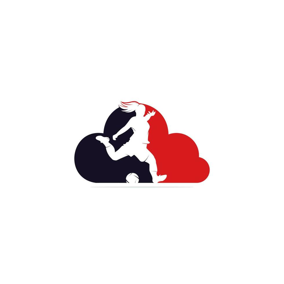 création de logo vectoriel de club de football féminin. joueur de football féminin et création vectorielle d'icône de nuage.