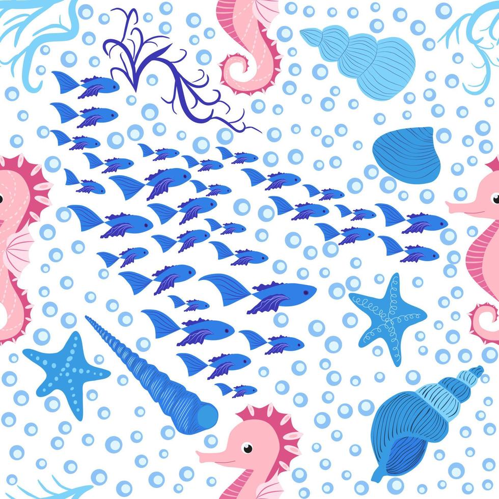 modèle sans couture d'hippocampe et d'étoile de mer. fond d'été de la vie marine. jolie vie marine. conception pour le tissu et la décoration vecteur