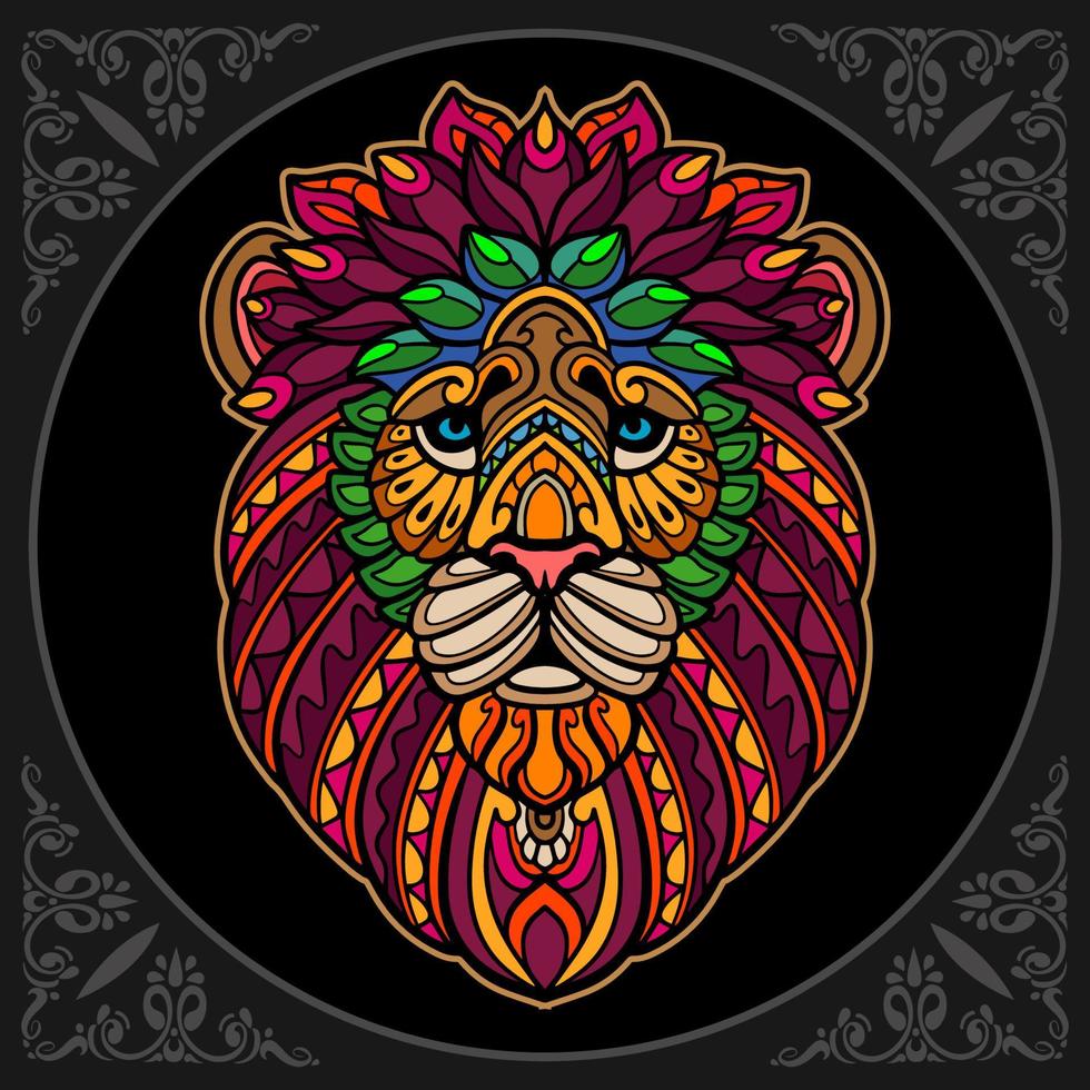 arts de mandala lion coloré isolé sur fond noir vecteur