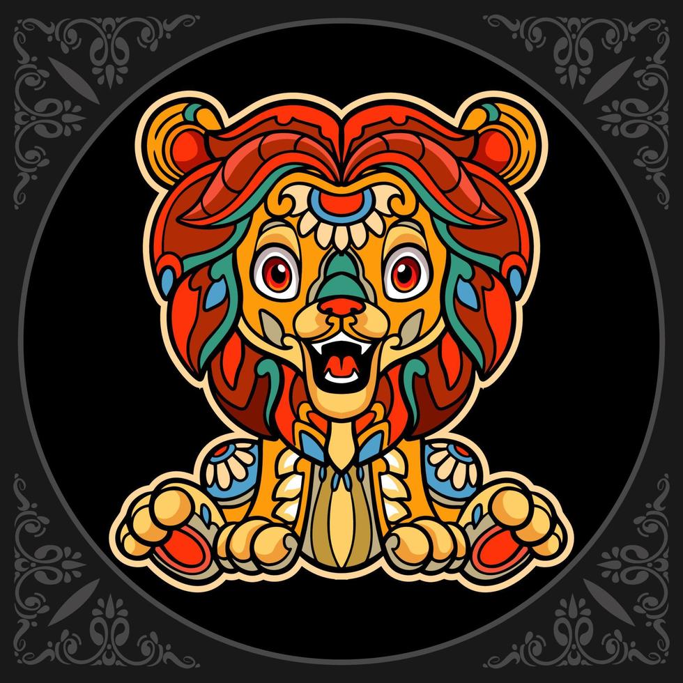 arts de mandala lion coloré isolé sur fond noir vecteur