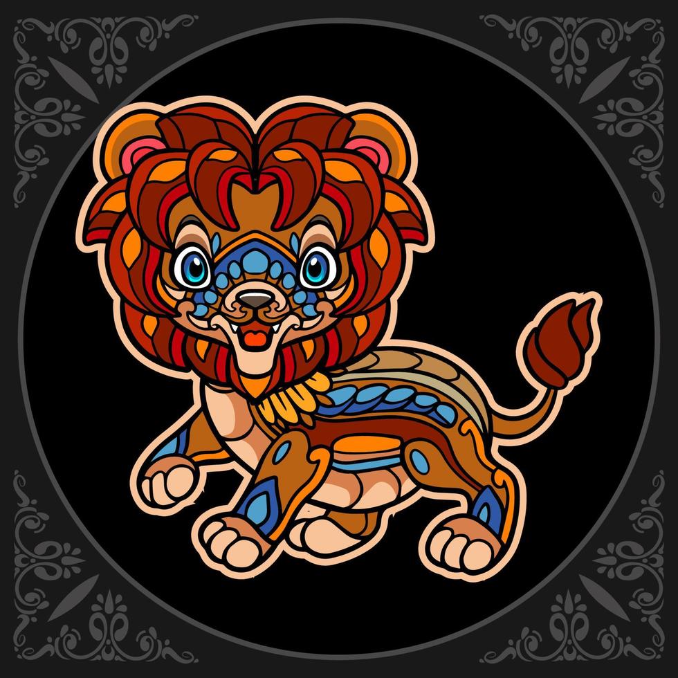 arts de mandala lion coloré isolé sur fond noir vecteur