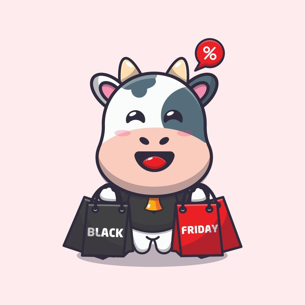 vache mignonne en illustration de dessin animé de vendredi noir vecteur