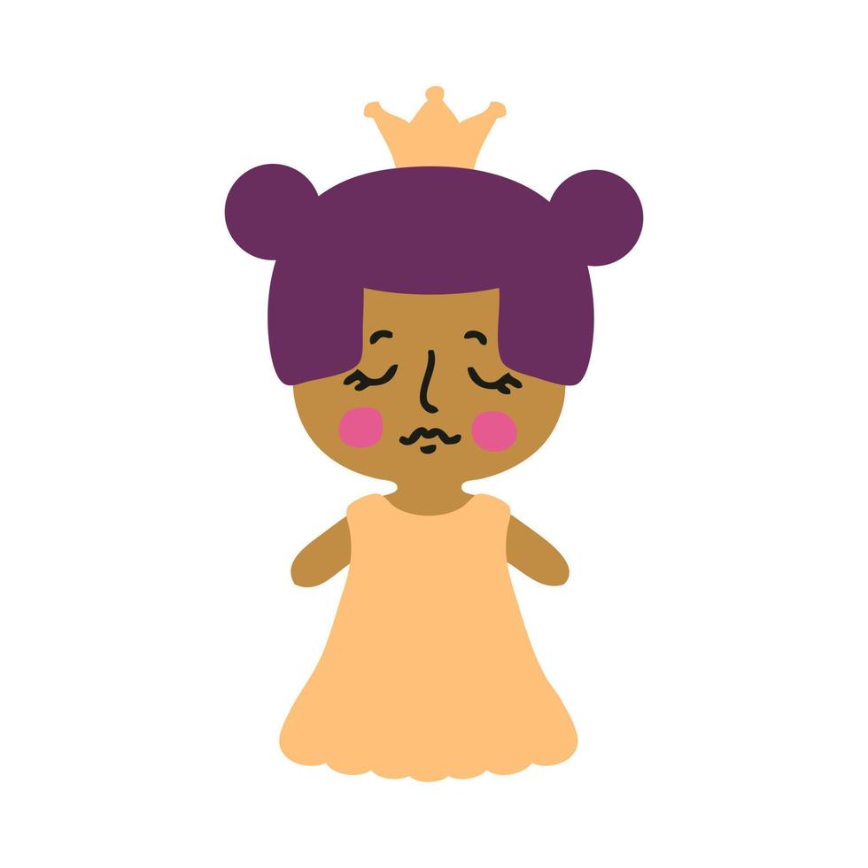 jolie petite illustration vectorielle plate princesse isolée. parfait pour les affiches, les cartes de vœux, les tee-shirts, les logos, les autocollants et les imprimés. vecteur