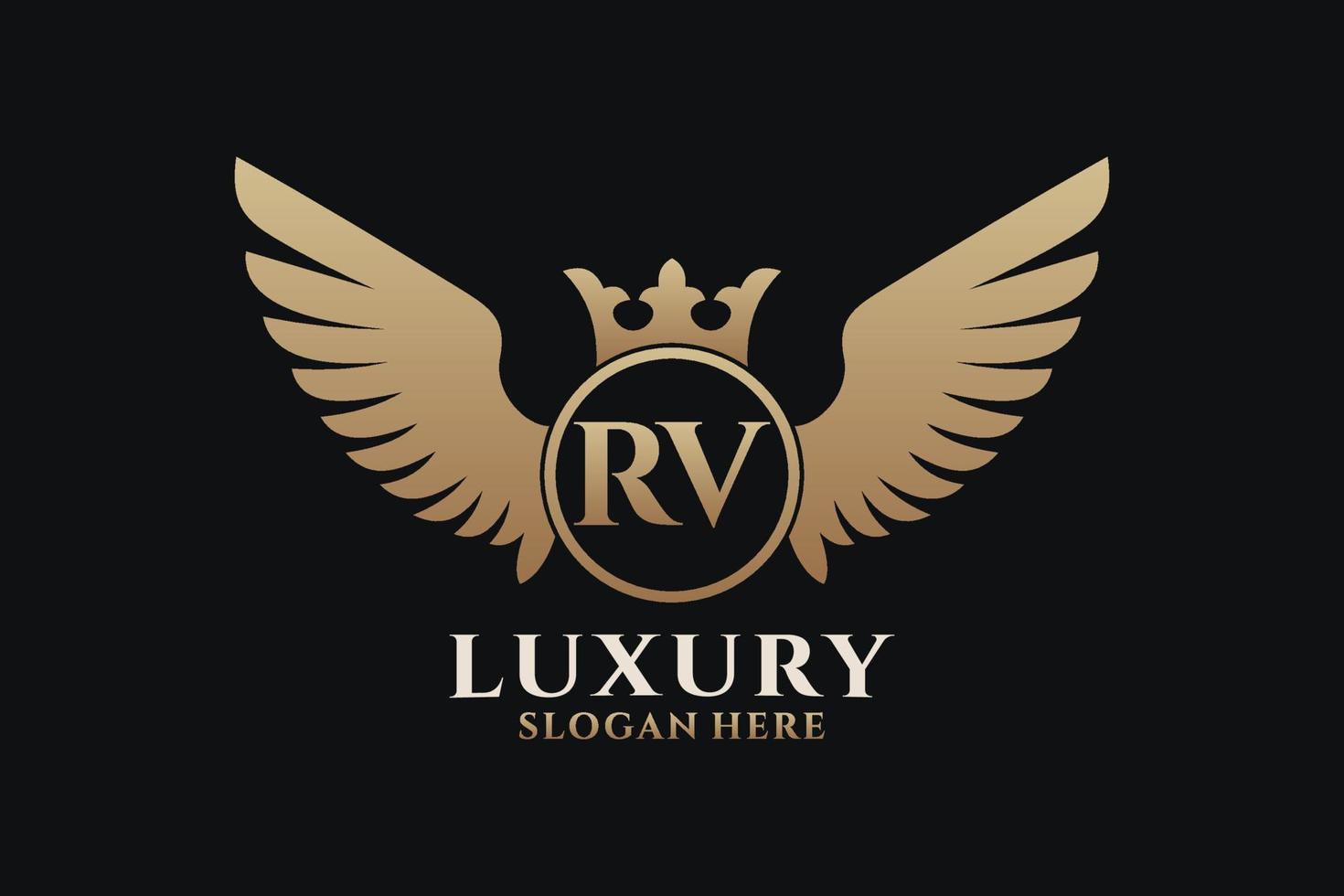 lettre d'aile royale de luxe rv crête logo couleur or vecteur, logo de victoire, logo de crête, logo d'aile, modèle de logo vectoriel. vecteur
